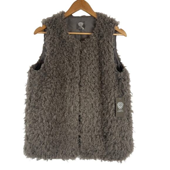 Vince Camuto Faux Fur Open Front Vest Grey Small NWT - Picture 1 of 8